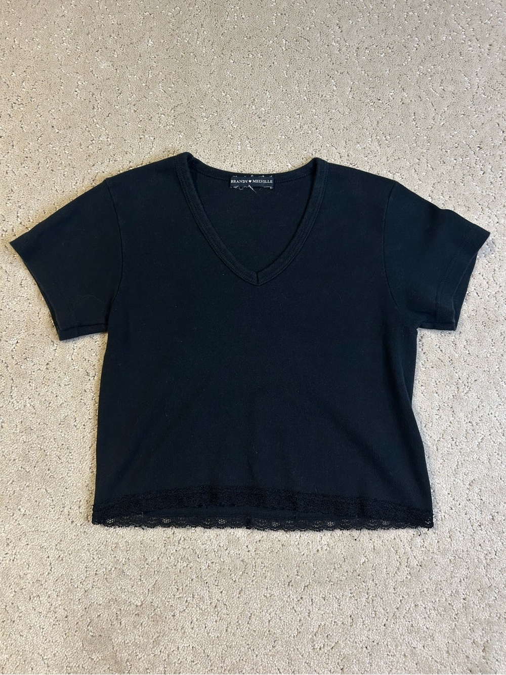 Brandy Melville Black Lace Trim V-Neck Crop Top, One Size